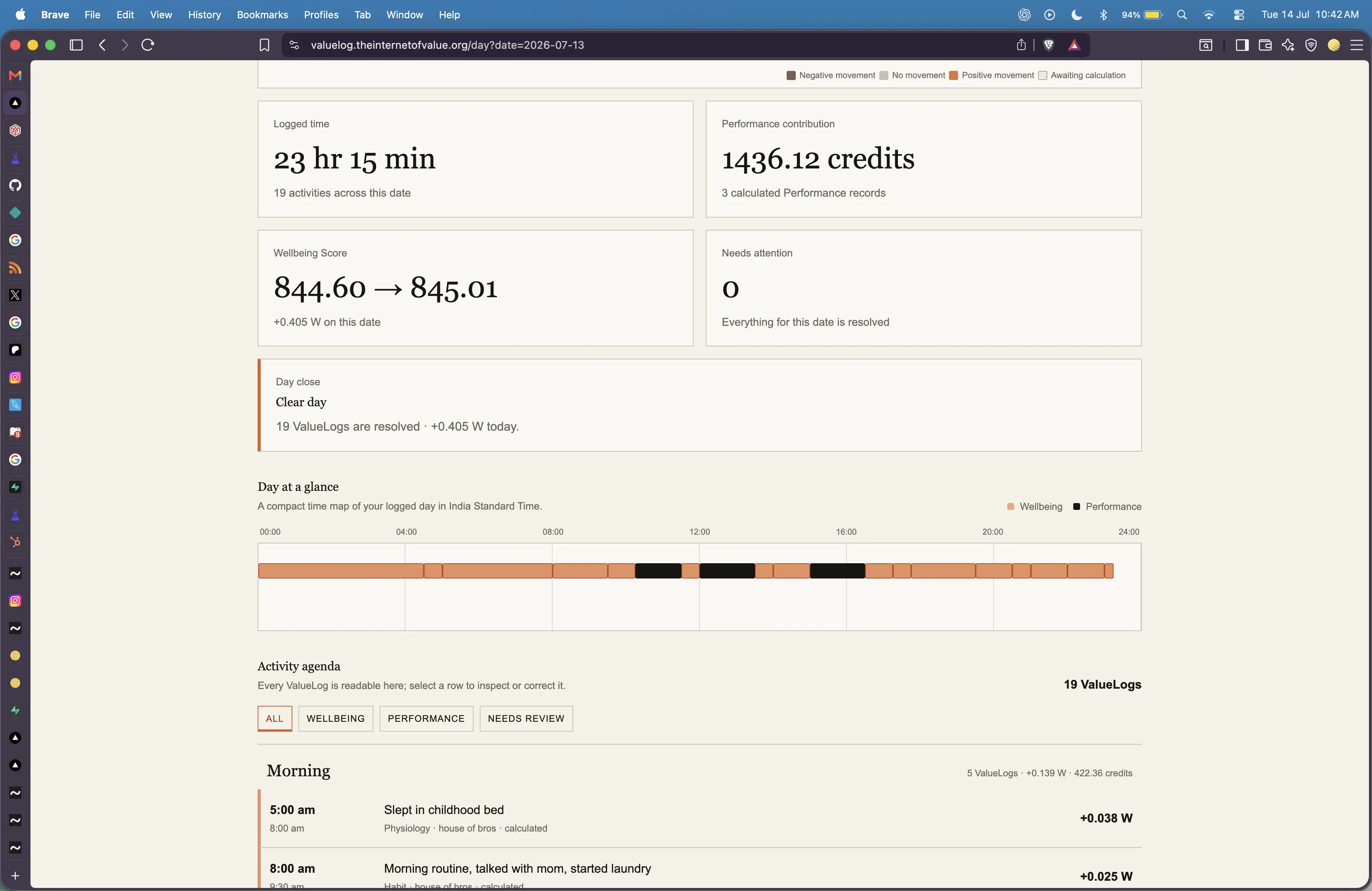 Value Log selected-day detail before Review navigation.