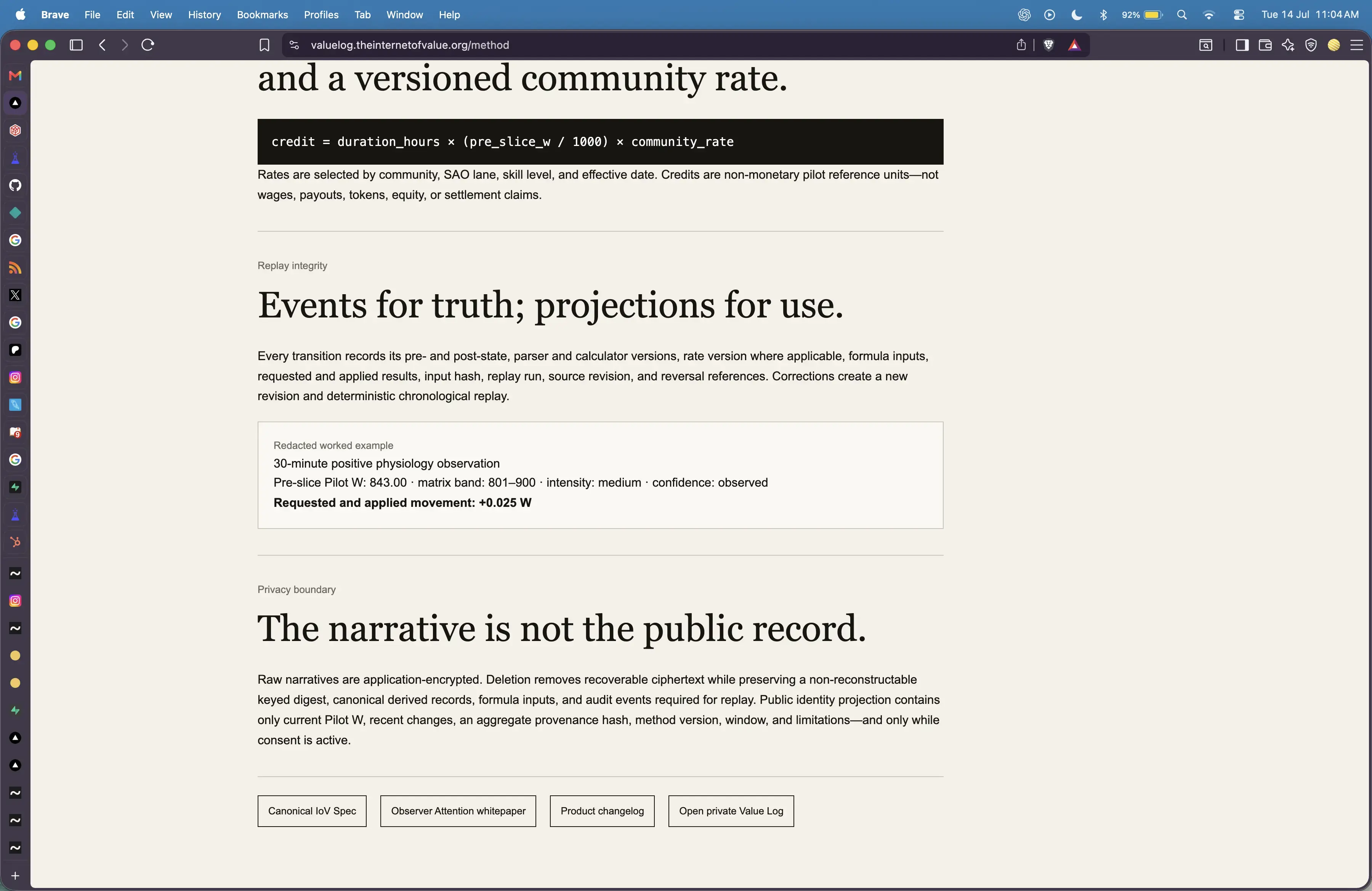 Value Log Method replay and privacy safeguards.