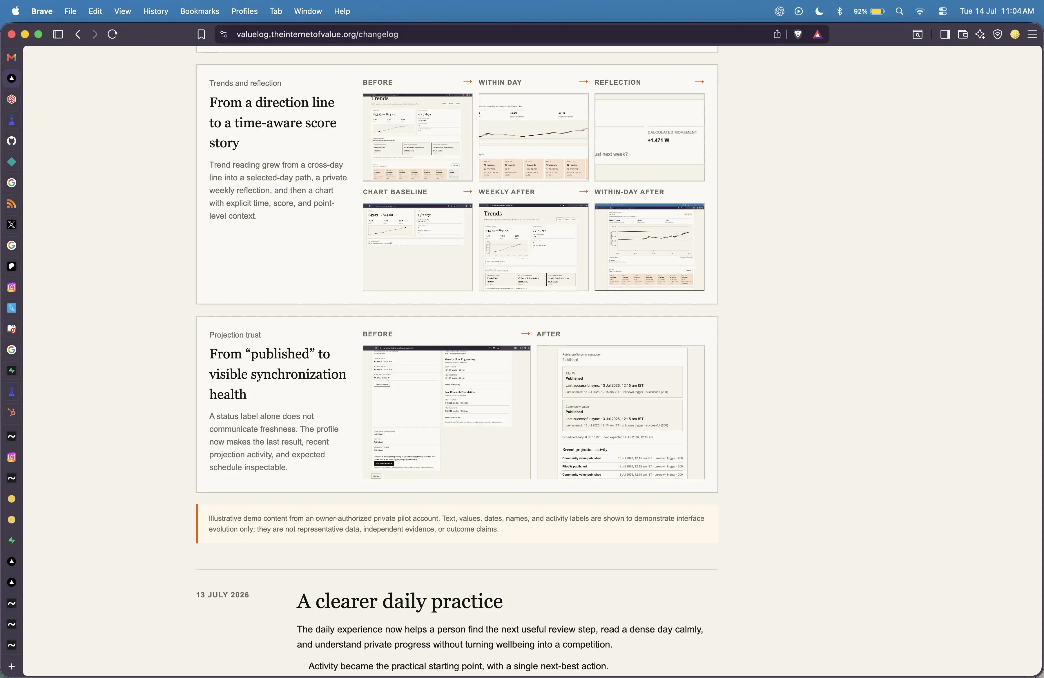 Value Log public changelog gallery before the Review workspace chapter.
